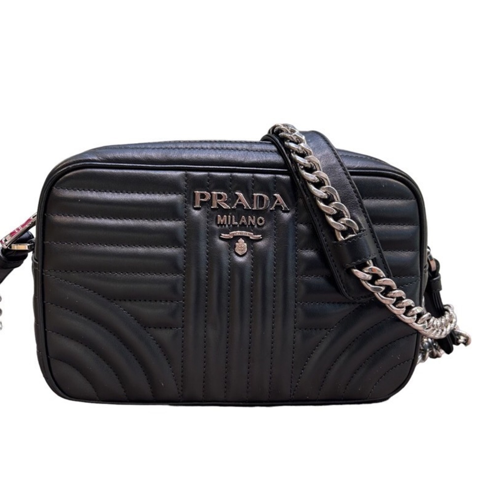 Prada Diagram Chain Leather Shoulder Bag Black